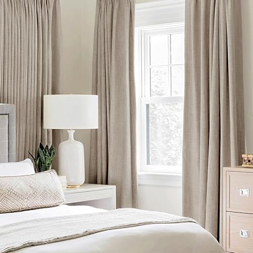 MIULEE 100% Blackout Linen Curtains for Bedroom 52x45 Inches Taupe