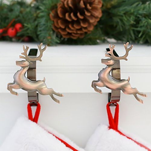Haute Decor MantleClip Stocking Holders with Removable ZINC Alloy Holiday Icons (2-Pack Reindeer, Oil-Rubbed Bronze) - Christmas Stocking Hanger for Mantels up to 3 Inches Thick
