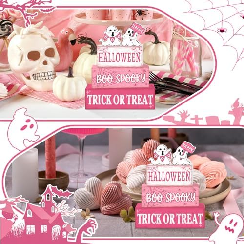 Britimes Halloween Ghost Tiered Tray Decor Set, 4 Pack, Wooden