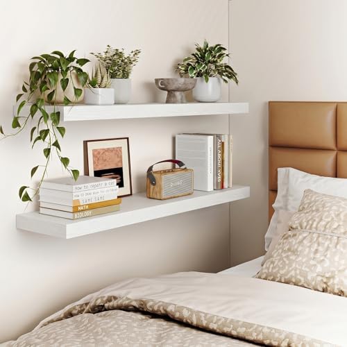 Fixwal Floating Wall Shelves for Decor (White, Set of 2, 35.4Inch)