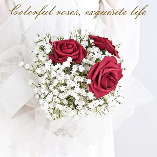 BLEUM CADE 36Pcs Artificial Flowers Fake Foam Roses with Stems for Wedding