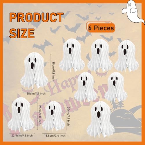 Halloween Ghost Honeycomb Hanging Decorations 6 Pcs White Table Centerpiece Paper Hanging Ornaments Halloween Party Window Spooky Haunted House Desk Decor