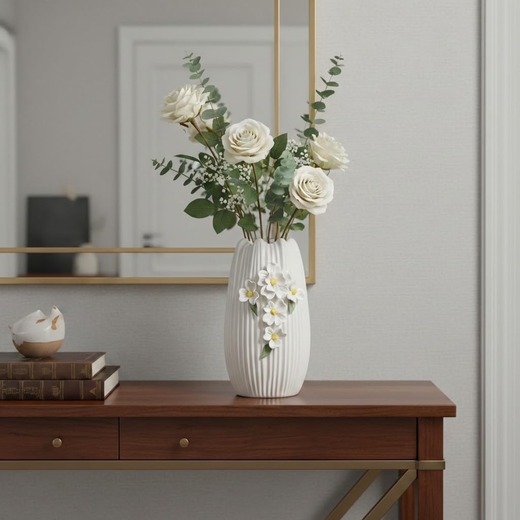 Modern Boho Vases for Centerpieces / White and Yellow / 9 Inch