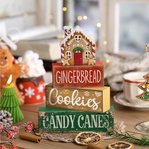 Lineshading 4 Pcs Christmas Table Decor Gingerbread House Tiered Tray Decor