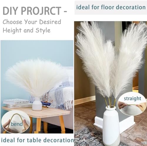 Faux Pampas Grass Decor Tall for Floor Vase Boho Home Wedding Mothers Day / Cream White