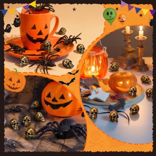 Civaner 50 Pcs Halloween Mini Brass Figurine Miniature, Skull