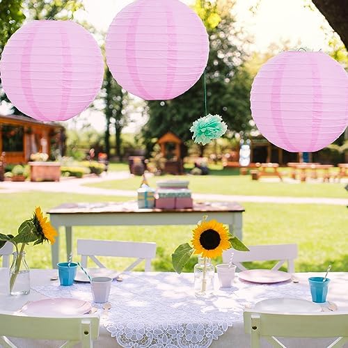 BEISHIDA 12-Inch Round Paper Lanterns Hanging Decorative Chinese Paper Lanterns Lamp for Valentine Birthday Wedding Party Decoration and Baby Bridal Shower（6 Packs） Pink
