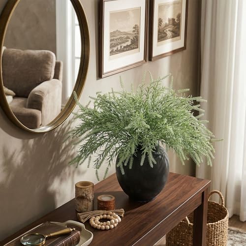 HyeFlora Artificial Outdoor Plants for Spring Summer Decoration,10PCS Fake Greenery Plants Stems Faux Rosemary Bush