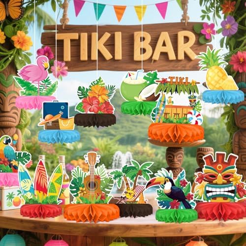 Hawaiian Luau Party Decorations Set: Aloha Theme Table Decoration with Luau Honeycomb Centerpiece for Tiki and Luau Hawaiian Party Supplies