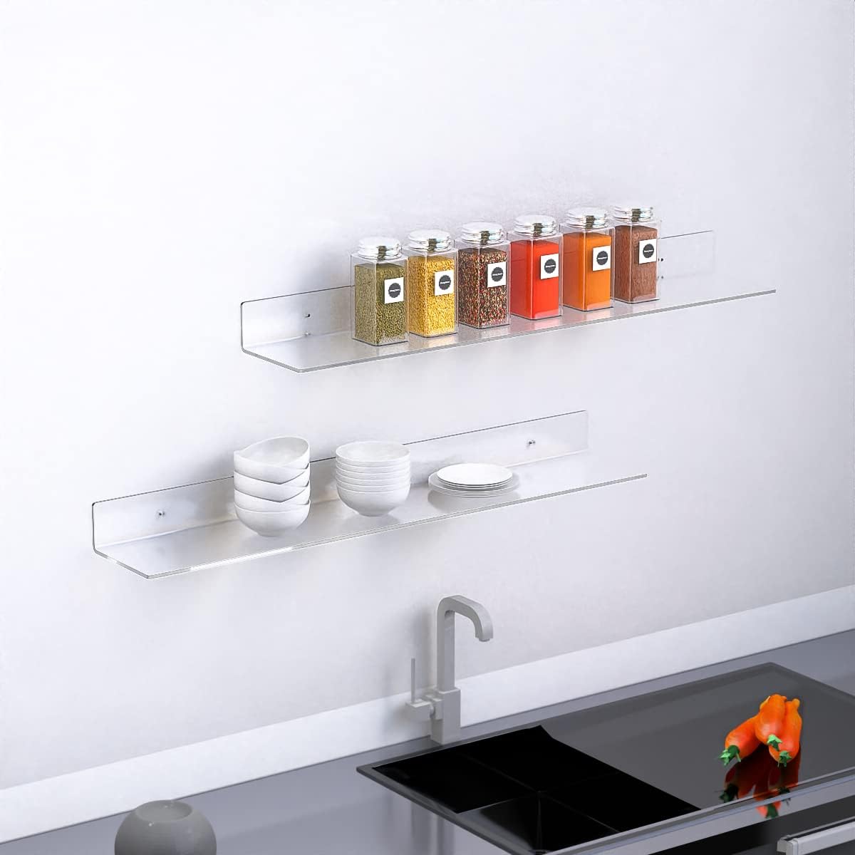 Sezanrpt 36 Inches Acrylic Wall Shelves 2 Pack, Floating Shelf for Wall Mounting, Acrylic Display Ledges for Funko Pop