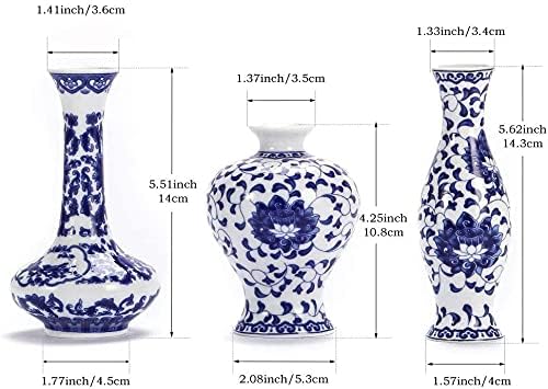 Ceramic Flower Vases / Blue & White Porcelain Set / Set of 3