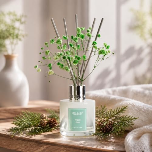 Airkeep Reed Diffuser Set,3.38 fl oz (100 ml) - Fresh Pine Oil Diffusers with 8 Reed Sticks, Home Fragrance Reed
