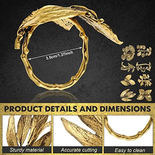 Cunhill 8 Pcs Herb Napkin Rings Set Vintage Leaf Napkin Holders, Gold