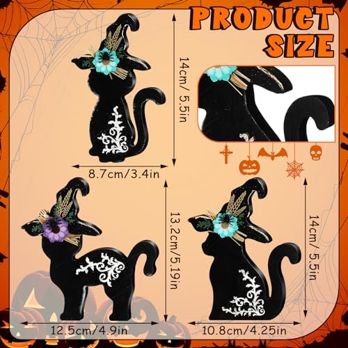Redbaker 3 Pcs Halloween Wooden Decorations Indoor Black Cat Table Decor