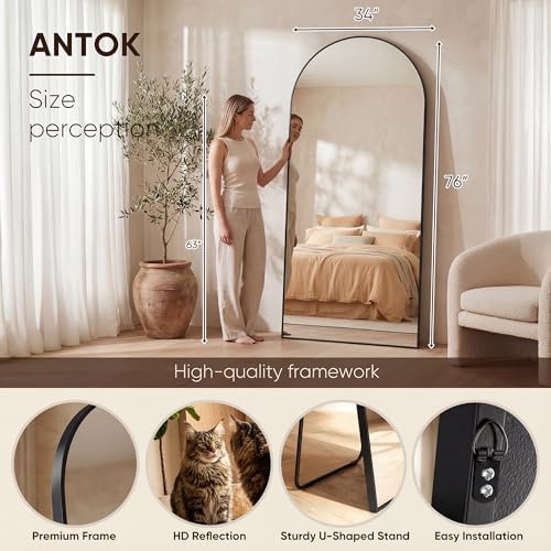 Antok 76" x34” Arched Full Length Mirror, Floor Mirror with Stand,Black