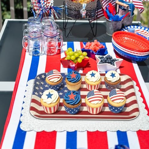 Whaline 3 Pcs Patriotic Serving Trays Vintage American Flag Melamine Platter Retro Stars Stripes Serving Dishes for 250th Anniversary 4th of July Independence Day BBQ Party Supplies, 10 x 13 Inch