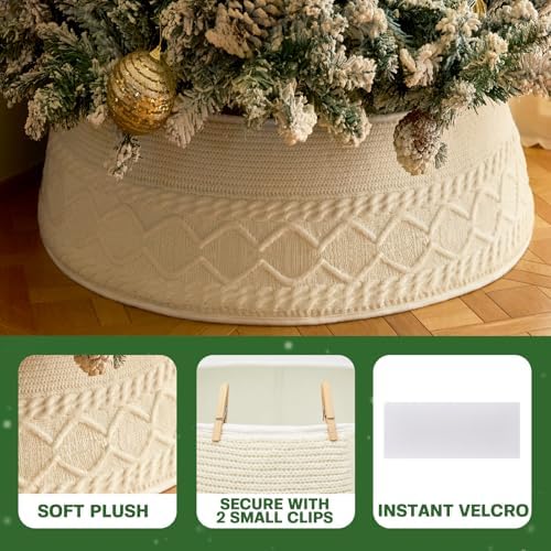 Noiclub Knit Christmas Tree Collar, Christmas Tree Skirt, Cream, 23-30 in