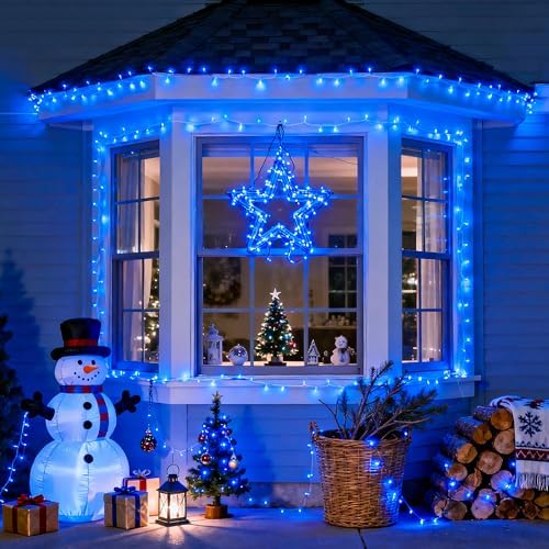 JMEXSUSS Connectable 100 LED Blue Christmas Lights Clear Wire
