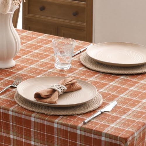 Romanstile Fall Checkered Tablecloth Rectangle, 60 x 84 Inch, Orange
