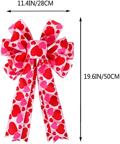 Valentine Tree Topper Bow with Heart Decorations, 11.4”x19.6” Large Red Pink Valentines Wreath Bow Decor for Valentine's Day Wedding Holiday Party Wall Home Front Door Decorative