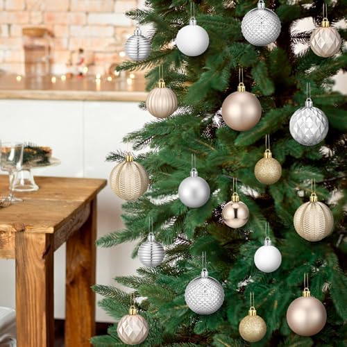 Lunmon 64 Pcs Christmas Ball Ornament Gold Silver White 1.57/1.97/2.36 Inch
