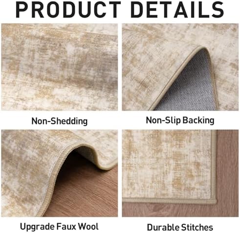 10x14 Area Rugs for Living Room: Washable Abstract Beige Badroom Carpet