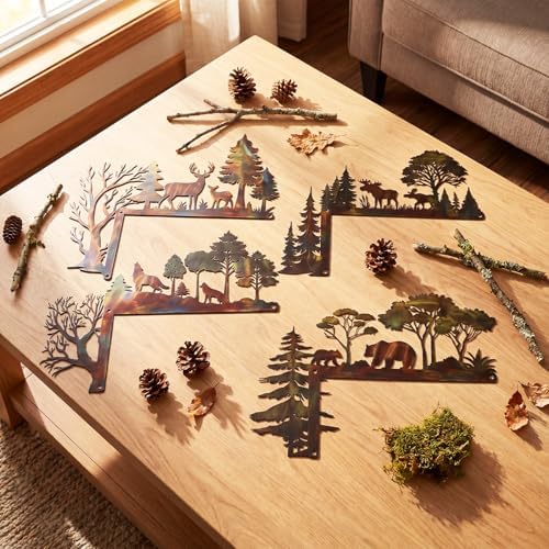 MorningRo 4 Pcs Rustic Forest Themed Door Frame Topper Metal Wall Art