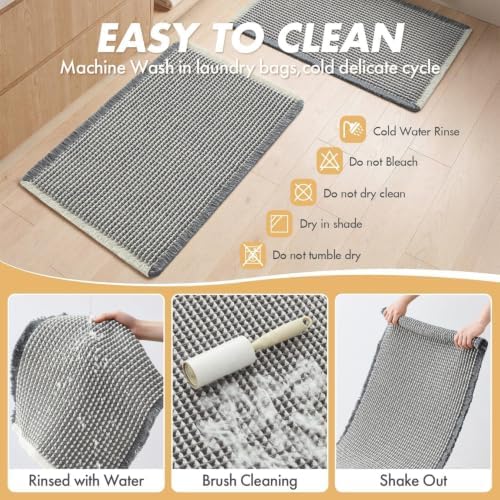 MIULEE Set of 2 Waffle Bathroom Rugs Dark Grey&Cream Bath Mat 17x24 Inch