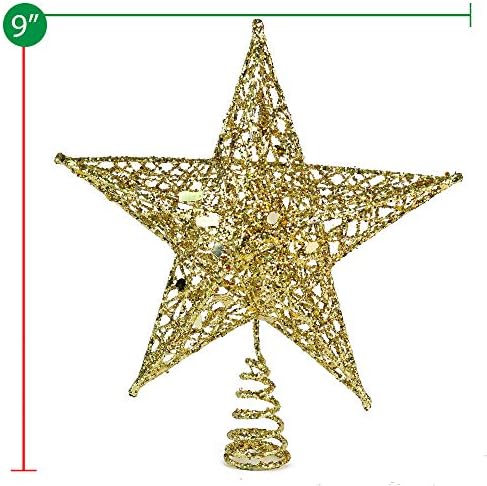 Silver Star Christmas Tree Topper - Gold Ornament Holiday Decoration 9 Inch