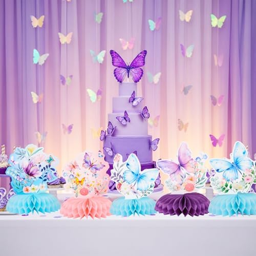 9 Pcs Butterfly Birthday Decorations-Butterfly Themed Honeycomb Centerpiece