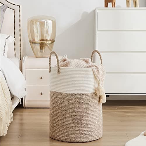 YOUDENOVA Woven Rope Laundry Hamper Basket, 58L Tall Laundry Basket, Baby Nursery Hamper for Blanket Storage in