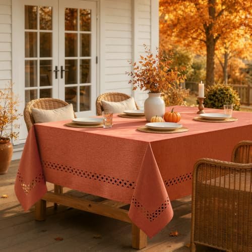 MIULEE Burnt Orange Fall Rectangle Tablecloth with Cutouts 52x70 Inch
