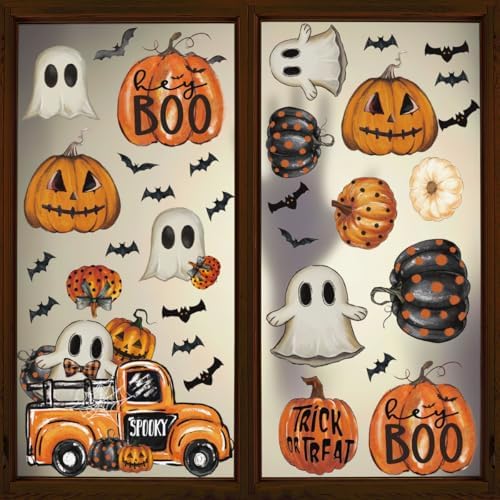 Horaldaily 40Pcs Fall Thanksgiving Window Clings, Jack-O-Lantern Pumpkin