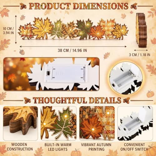 Rattanview Fall Maple Lighted Decorations, Wooden Table Centerpiece