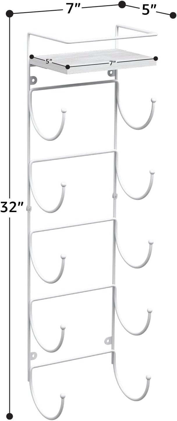 Sorbus Wall Towel Rack, 5-Tier Wood Shelf, Wall Mounted (White) | Five-tier metal holder for rolled bath towels