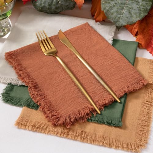 DeZerlor Thanksgiving Fall Cotton Linen Washable Cloth Napkins Set of 12