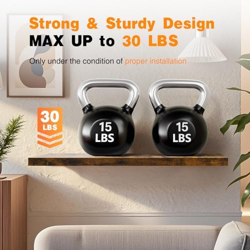 BAYKA Rustic Brown Floating Shelves 35.4in, Set of 2, Wall Mount Wood Shelf