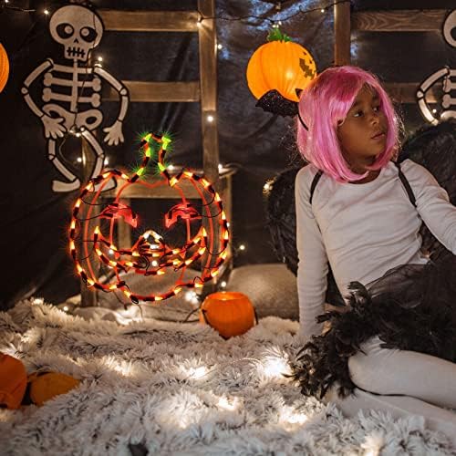 LAMPHOME 13.3'' Halloween Decorations Window Silhouette Holiday Display, Light Up Window Lights, Lighted Jack-O-Lantern for Party, Home, Tabletop