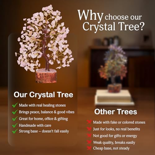 YATSKIA Rose Quartz Tree | Crystal Tree Gifts for Women | Gemstone Decor | Crystals and Gemstones | Pink Home Decor