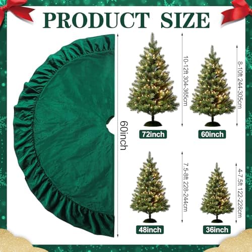 Velvet Christmas Tree Skirt, 60 Inches, Bow Style, Dark Green