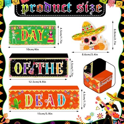 Britimes Skull Day Tiered Tray Decor Set, 4 Pack, Wooden Table Sign