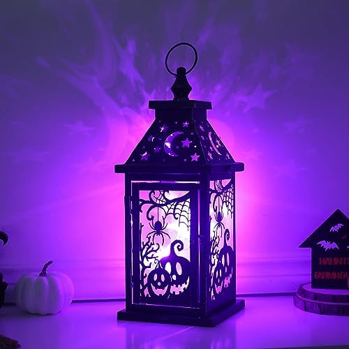 Halloween Decorations Indoor, 14.7" Decorative Spider&Pumpkin Candle Lantern with 78" LED Lights(8 Modes), Hanging Spooky Halloween Lanterns, Outdoor Home Room Door Party Decor