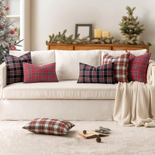 MIULEE Christmas Plaid Pillow Covers Scottish Tartan 12x20 Dark Blue