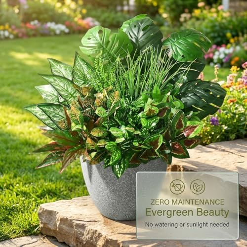 Faux Outdoor Plants, 10 Pcs UV Resistant Artificial Greenery Plants