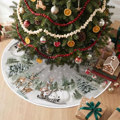 AVOIN colorlife Snowman Reindeer Snowflake Christmas Tree Skirt 48 Inch, Winter Holiday Tree Mat Decoration
