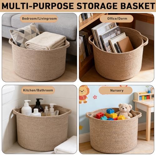 90L Extra Large Blanket Basket,Woven Rope Laundry Basket-Brown