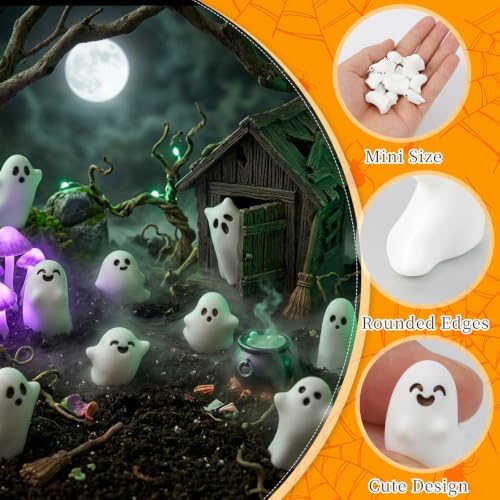 CCINEE 24 Pcs Halloween Mini Resin Ghost Figurines in 8 Styles, Matte Finish Spooky Whimsical Tabletop Decor for Halloween Party, Tiered Tray, Bowl Filler, and Seasonal Home Decoration