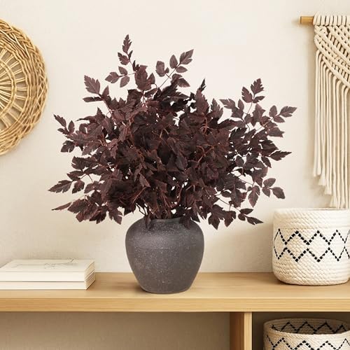 PERFNIQUE 4 Pack Artificial Plum Cimicifuga Leaf Sprays, 24" Faux Ramosa Branches for Vase, Fall Floral Stems for Table Centerpiece, Farmhouse, Wedding, Mantel, or Halloween Decor