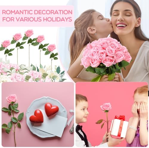Hotop 80 Pcs Artificial Roses Flowers Bulk, Pink