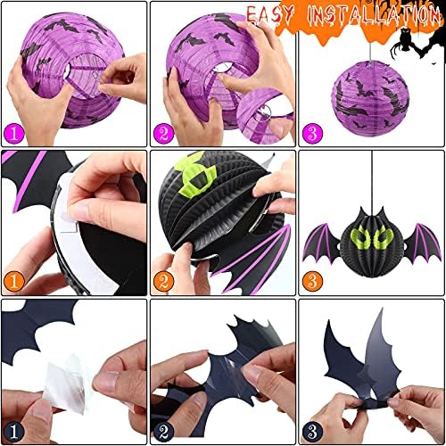 Honoson 48 Pcs Halloween Paper Lanterns Pumpkin Skeleton Spider Bat Decor
